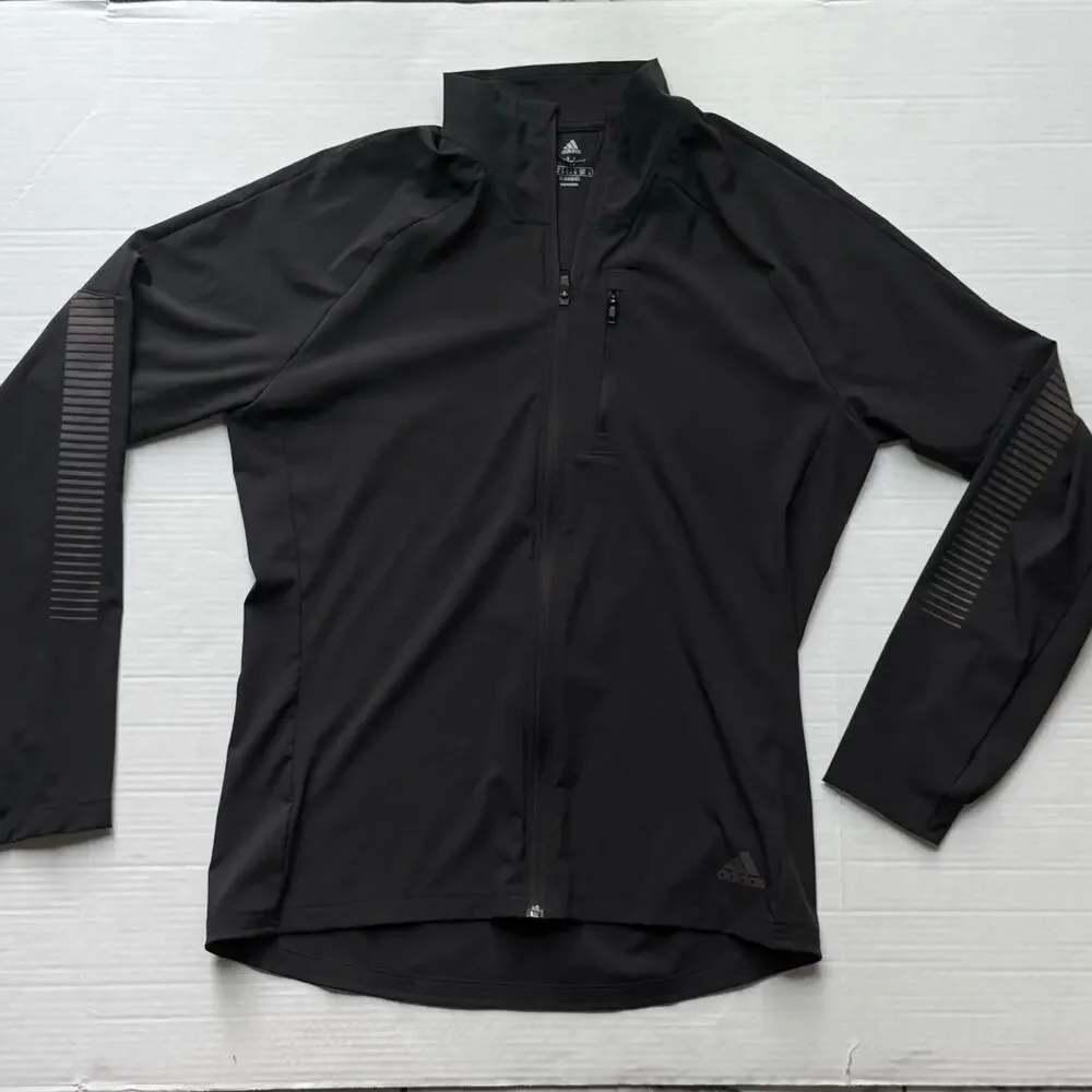 Adidas Mens M Running Jacket Black Reflective Full Zip Windbreaker Athletic